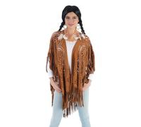 Chaks - Poncho western effetto pelle, con frange e motivi etnici