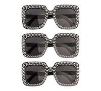 Chaks - Set da 3 occhiali da sole retrò rettangolari con strass