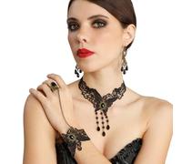 Chaks Set di accessori per costume con gioielli per Halloween | Elegante set di gioielli da donna in pizzo, stile gotico, per carnevale, cosplay e Halloween