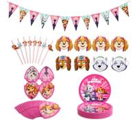 Chaks - Set di stoviglie per feste PAW PATROL per 8 bambini, 45 pezzi | Accessori ufficiali per feste PAW PATROL: 8 piatti, 20 tovaglioli, 8 maschere, 8 cannucce, 1 ghirlanda