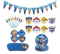 Chaks - Set di stoviglie per feste PAW PATROL per 8 bambini, 45 pezzi | Accessori ufficiali per feste PAW PATROL: 8 piatti, 20 tovaglioli, 8 maschere, 8 cannucce, 1 ghirlanda