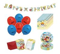 Chaks - Set ufficiale per feste One Piece per bambini, piatti, tovaglioli, palloncini, inviti e ghirlande, decorazioni anime per compleanni