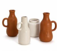 Chaks - Vasi in stile boho, complementi d'arredo in ceramica, 4 pezzi | Terracotta, grigio e bianco, forme organiche, 4 modelli, fiori secchi, erba della pampa, decorazioni da tavola