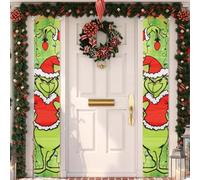 CHALA Grinch Striscione di Natale Appeso Striscione di Natale Grinch Deco Striscione di Natale Welcome Porch Sign Door Banner Merry Christmas Banner per interni all'aperto Xmas Party Natale 184x29cm