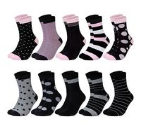 Chalier Cozy 10 Paia di Calzini in Cotone Multicolori da Donna con Righe, Pois e Cuori - Stile Classico e alla Moda, Regalo Perfetto per le Donne, Taglia Unica(Colore misto 1)