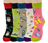 Chalier Cozy Calze da Donna in Cotone con 5 paia di Calzini Invernali Spesse Calze Comode e Morbide,Taglia unica,Tema volante