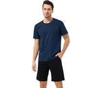 Chalier Cozy Set Pigiama Corto Uomo in Modal Sleepwear Notte T-Shirt Maniche Corte Pantaloni Comfort Casual Estate Loungewear per Uomini Pigiama Morbido Set PJ con Tasche(Navy+Nero XL)