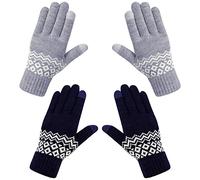 Chalier Fashion 2 Paia Donna Guanti Invernali Caldi Touchscreen con Motivo a Onde, Grigio + Blu Navy