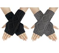 Chalier Fashion 2 Paia Guanti Senza Dita, Guanti Donna Termici Invernali, Guanti In Maglia Con foro per Pollice