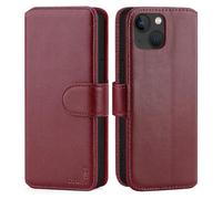 CHALK & HIDE - Custodia a Portafoglio in Pelle Vera per Apple iPhone 15 (6.1"), Case con Slot per Sched di Blocco RFID, Chiusura Magnetica e Supporto Integrato - Borgogna