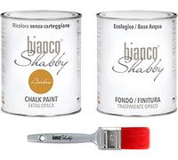 CHALK PAINT Ambra & FINITURA + PENNELLO - Pittura Shabby Chic EXTRA OPACA (1 Litro) + Finitura Trasparente Opaco (1 Litro) + 1 Pennello Pro 40 mm