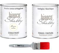 CHALK PAINT Bianco Antico & FINITURA + PENNELLO - Pittura Shabby Chic EXTRA OPACA (1 Litro) + Finitura Trasparente Opaco (1 Litro) + 1 Pennello Pro 40 mm