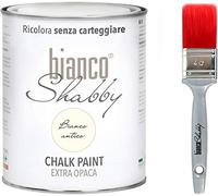 CHALK PAINT Bianco Antico & PENNELLO - Pittura Shabby Chic Vintage EXTRA OPACA (1 Litro) + Pennello Professionale (40 mm)
