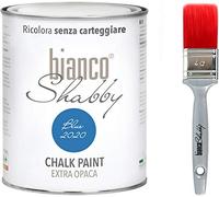 CHALK PAINT Blue (2020) per Mobili e Pareti - Pittura Shabby Chic Vintage EXTRA OPACA (1 Litro) + 1 Pennello Professionale (40 mm)