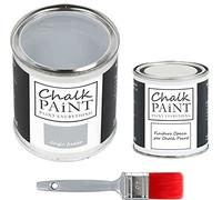 CHALK PAINT EVERYTHING Grigio Freddo & FINITURA + PENNELLO - Kit Pronto Vernicia e Proteggi (750 ml Colore + 250 ml Finitura + Pennello Professionale 40 mm)