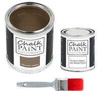 CHALK PAINT EVERYTHING Marrone Antico & FINITURA + PENNELLO - Kit Pronto Vernicia e Proteggi (750 ml Colore + 250 ml Finitura + Pennello Professionale 40 mm)