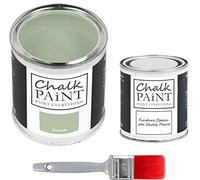 CHALK PAINT EVERYTHING Salvia & FINITURA + PENNELLO - Kit Pronto Vernicia e Proteggi (750 ml Colore + 250 ml Finitura + Pennello Professionale 40 mm)