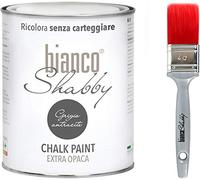 CHALK PAINT Grigio Antracite & PENNELLO - Pittura Shabby Chic Vintage EXTRA OPACA (1 Litro) + 1 Pennello Professionale (40 mm)