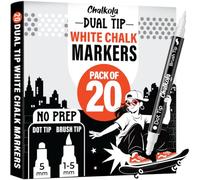 Chalkola 20 Pennarelli Gesso Liquido Bianco per Lavagna, Doppia Punta | Punta a Pallino 5 mm + Pennello 1-5 mm, Senza Pompaggio, Gesso Liquido Cancellabile per Vetro, Finestre, Specchi