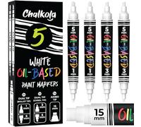 Chalkola 5 pennarelli a vernice bianca ad olio (4 doppia punta, 15 mm Jumbo) - Pennarelli a base di olio per superfici in metallo, tessuto, vetro, rocce, pneumatici automobilistici, mobili, legno e