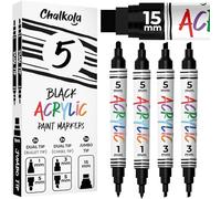 Chalkola 5 Penne acriliche nere - Penne con inchiostro a doppia punta fine e jumbo (1mm, 3mm, 5mm, 15mm) | Pennarello nero permanente per poster, legno, metallo, rocce, tessuto, tela, vetro, plastica