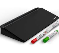 Chalkola Lavagna bianca da scrivania in vetro nero con spazio di archiviazione, lavagna cancellabile a secco, organizer per scrivania, supporto per tastiera del computer, accessori da scrivania per