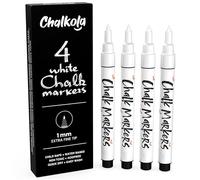 Chalkola Pennarelli a gesso bianco con punta extra fine (4 confezioni da 1 mm) - Pennarelli bianchi cancellabili a secco per lavagne, lavagne, finestre, segni