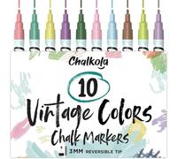 Chalkola Pennarelli a gesso liquido per lavagne (10 colori vintage) - Pennarelli a punta fine cancellabili a secco per lavagne, cartelli, finestre, bistro - punta reversibile 3 mm