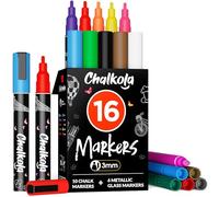 Chalkola Pennarelli a Gesso Punta Fine 3mm per Lavagne e Vetro (Set 16 Pezzi) | Marcatori Lavabili per Finestre, Calendari, Specchi | Gessetti Liquidi Cancellabili