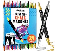 Chalkola Pennarelli per lavagna a doppia punta, per lavagna, 24 colori, punto + punta pennello, nessun pompaggio), pennarelli a gesso liquido cancellabili per lavagna, vetro, finestra auto