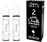 Chalkola White Jumbo Chalk Markers - 15 mm finestra marcatori | confezione da 2 penne bianco - utilizzo su auto, lavagna, lavagna, lavagna, vetro, bistro | amato da insegnanti, artisti, imprese