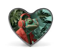 Chameleon Ascolta Musica Spilla Elegante a Forma di Cuore Spilla Distintivo Divertente Personalizzato Pinback Button Distintivo Moda Carino Cuore Spilla Spille per Borsa Giacca Abbigliamento Accessori
