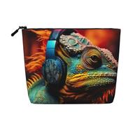 Chameleon Ascolta Musica Stampa Trucco Bag Cute Cosmetic Bag per le Donne Sacchetto di Trucco Sacchetto di Viaggio Toiletry Bag per Signora, Nero , Taglia unica