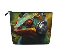 Chameleon Ascolta Musica Stampa Trucco Bag Cute Cosmetic Bag per le Donne Sacchetto di Trucco Sacchetto di Viaggio Toiletry Bag per Signora, Nero , Taglia unica