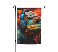 Chameleon Ascolta Musica Stampa Versatile ed Elegante Bandiera da Giardino Tutte Le Stagioni Outdoor Yard Decor Portici Giardini