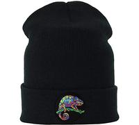 Chameleon - Berretto a maglia Psychedelic Chameleon, Cappelli con ricamo, unisex, per festival, in lana, elastico, per bambini, colore: Nero, Berretto camaleonte, Taglia unica