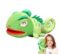 Chameleon Plush Hand Puppet With Movable Mouth, Soft Stuffed Lizard