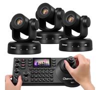Chameye C410*3+E300 Kit, 4K PTZ Telecamera con 10x Zoom Ottico AI Tracciamento USB3.0/HDMI/LAN(PoE)+ Controller PTZ