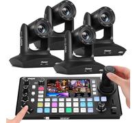 Chameye Telecamera PTZ 4K con NDI, Tracciamento AI-Automatico, Zoom Ottico 20X (Zoom ibrido 30x), Certificazione NDI HX, HDMI/USB 3.0/LAN, C420Tx4+ M500 Mixer video 4K con joystick 4D