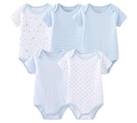 Chamie Body in cotone a maniche corte per neonato, confezione da 5 pezzi, per bambino e bambina, 0-12 mesi, Blu, 9-12 Months