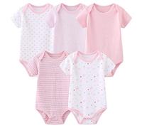 Chamie Body in cotone a maniche corte per neonato, confezione da 5 pezzi, per bambino e bambina, 0-12 mesi, rosa, 9-12 Months