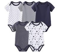 Chamie Body per Neonato in Cotone a Maniche Corte Canottiere Confezione da 5 Tutine Monopezzo per Bambino e Bambina 0-12 Mesi, Nero , 9-12 Months