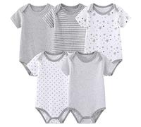 Chamie Body per Neonato in Cotone a Maniche Corte Confezione da 5 Tutine Monopezzo per Bambino e Bambina 0-12 Mesi, Grigio 1, 0-3 Months