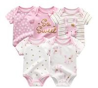 Chamie Body per Neonato in Cotone a Maniche Corte Confezione da 5 Tutine Monopezzo per Bambino e Bambina 0-12 Mesi, Colore 5, 9-12 Months