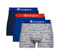 Champion Boxer da Uomo in Cotone Elasticizzato, Bermuda, Tronco - Grigio Heather Script Logo/Surf The Web/Navy - Confezione da 3, L (Pacco da 3)