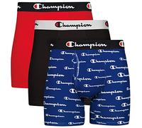 Champion Every Day Comfort Stretch Cotton Moisture-Wicking Underwear - Boxer da Uomo, Confezione da 3 Pezzi, Colore: Blu/Bianco, Blu e Bianco con Logo/Nero/Rosso, 3 Pezzi, L