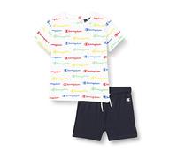 Champion Legacy American Classics - All-Over S/S T-Shirt & Shorts Completo, (Bianco/Blu Marino), 12 mesi Bimbo 0-24 SS23