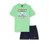 Champion Legacy Back To The Beach AC S/S T-Shirt & Beachshorts Completo, (Verde Chiaro/Blu Marino), 9-10 Anni Bambini e Ragazzi
