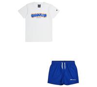 Champion Legacy Back To The Beach B - Graphic Crewneck T-shirt & WR Shorts Completo, Bianco/Blu Elettrico, 7-8 anni Bambini e ragazzi SS24