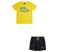 Champion Legacy Back To The Beach B - Graphic Crewneck T-shirt & WR Shorts Completo, Giallo/Blu Marino, 5-6 anni Bambini e ragazzi SS24